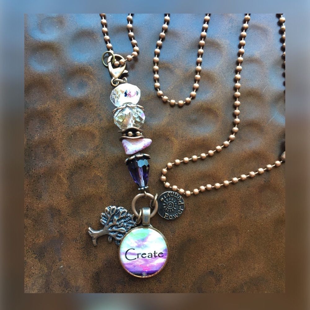 Create Charm Copper Colored Beaded Chain Inspirational Necklace - Picture 3 of 4
